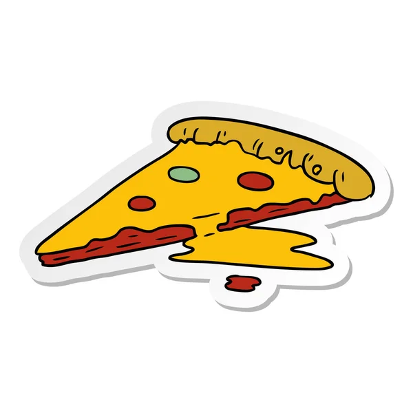 Klistermärke cartoon doodle av en bit pizza — Stock vektor
