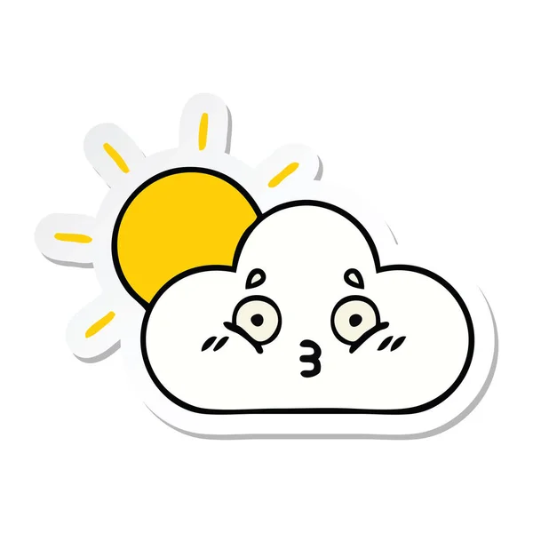 Sticker of a cute cartoon sunshine and cloud — Stock Vector