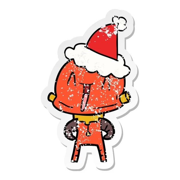 Desenho animado adesivo angustiado de um robô usando chapéu de Papai Noel — Vetor de Stock