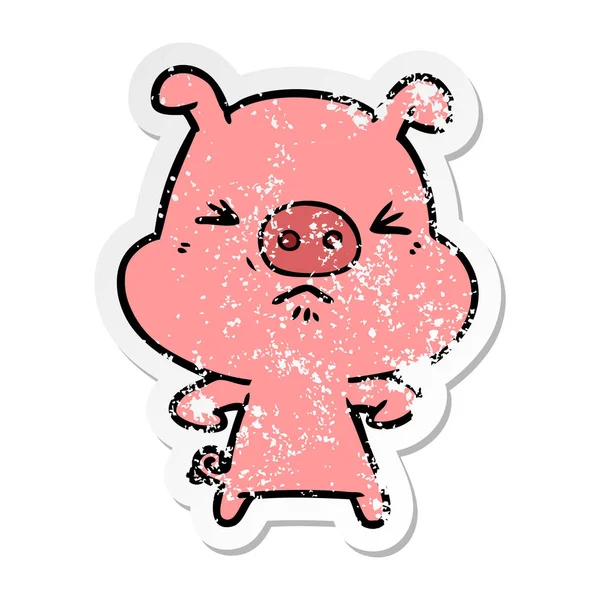 Distressed sticker of a cartoon angry pig — 图库矢量图片