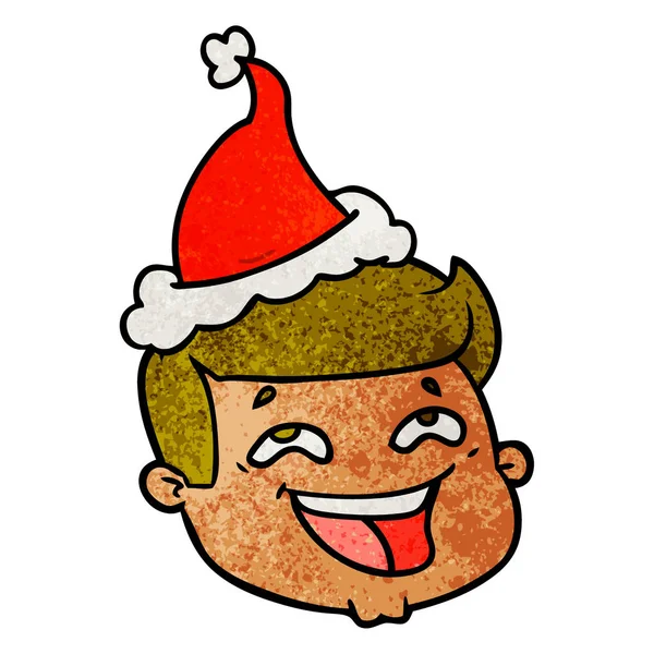 Щасливий текстурований мультфільм чоловічого обличчя в капелюсі Санта — стоковий вектор