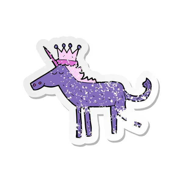Stiker Retro Tertekan Dari Unicorn Kartun - Stok Vektor