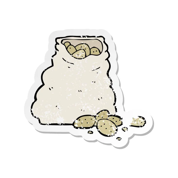 Retro Distressed Sticker Cartoon Sack Potatoes — Stock Vector