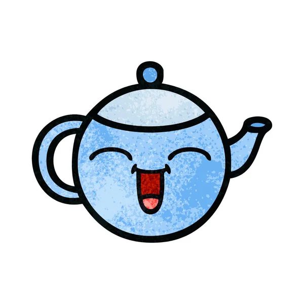 Retro grunge doku karikatür mutlu çaydanlık — Stok Vektör