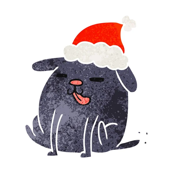 Рождественская ретро-карикатура на собаку кавайи — стоковый вектор