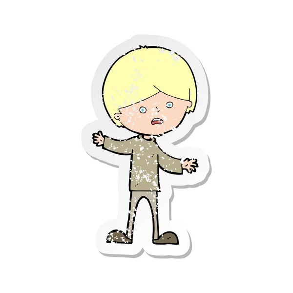 Retro distressed sticker of a cartoon unhappy boy — Stock Vector