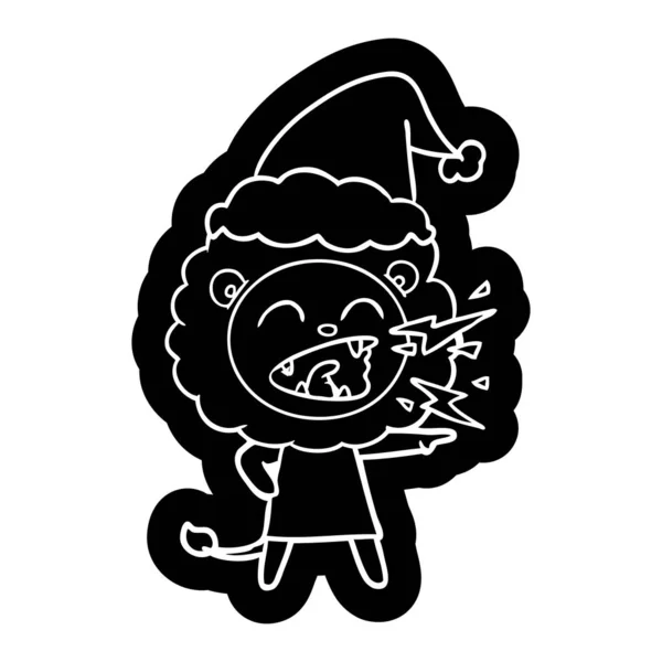 Bizarní Kreslených Ikona Řvoucí Lev Dívka Která Nosí Klobouk Santa — Stockový vektor