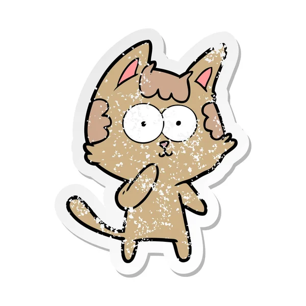 Verontruste sticker van een cartoon kat gezien — Stockvector