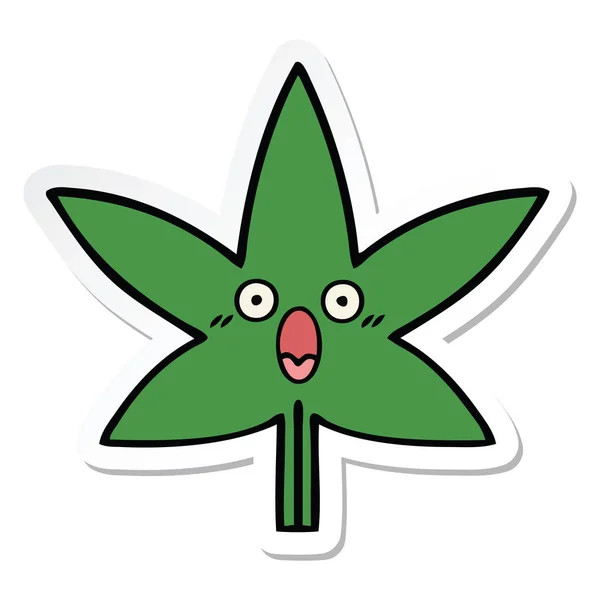 귀여운 만화 마리화나 잎의 스티커 — 스톡 벡터