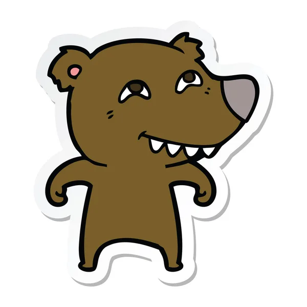 Sticker of a cartoon bear showing teeth — Stock Vector