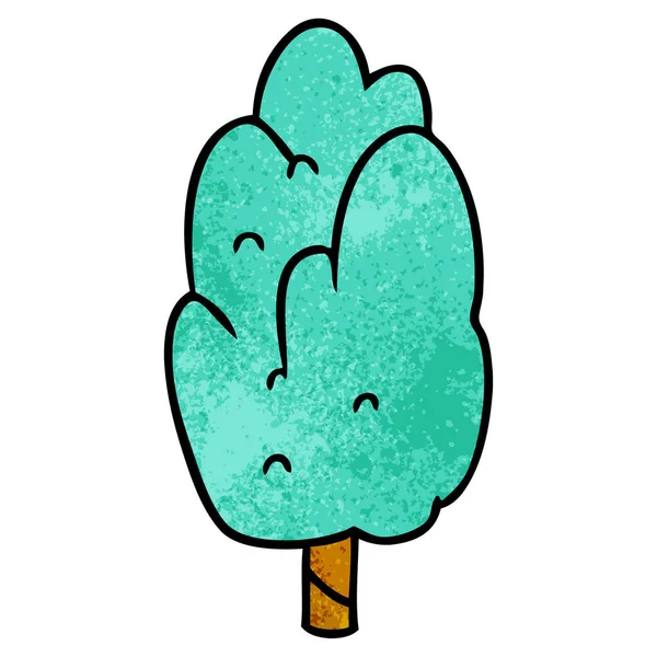 Hand Drawn Textured Cartoon Doodle Single Green Tree — Stock Vector