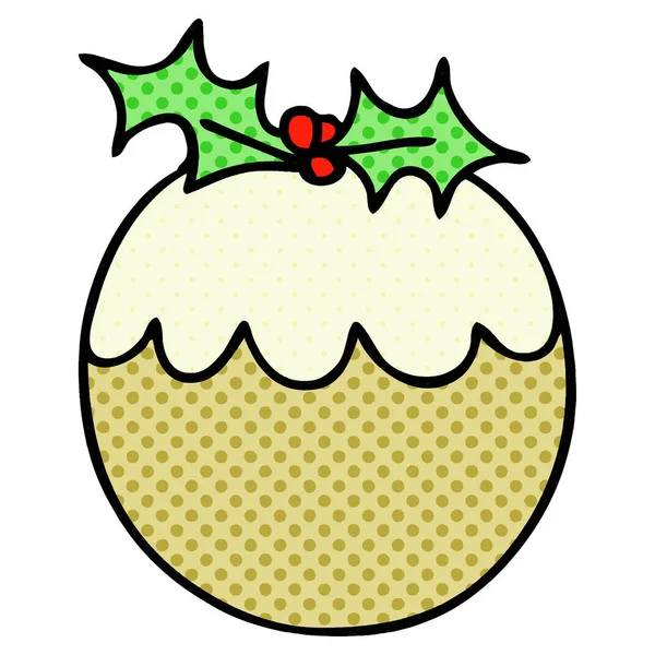 Komiks Stylu Ekscentryczne Kreskówka Christmas Pudding — Wektor stockowy