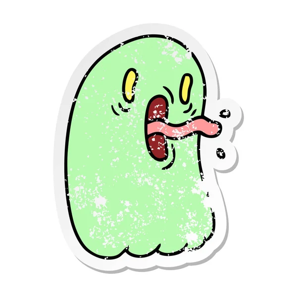 Freehand Drawn Distressed Sticker Cartoon Kawaii Scary Ghost — Stock Vector