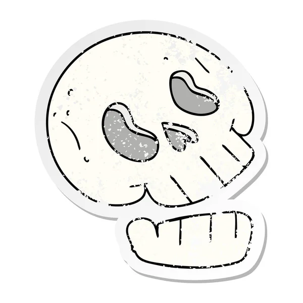 Distressed Sticker Quirky Hand Drawn Cartoon Skull — Stock Vector
