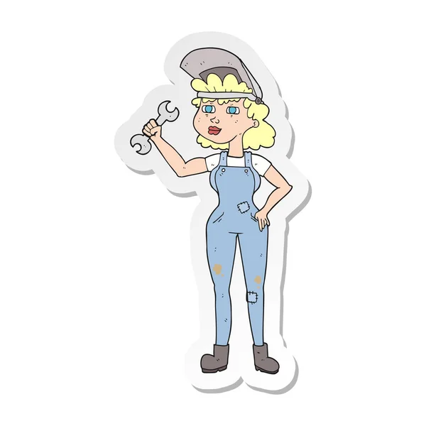 Sticker van de vrouw van een cartoon met spanner — Stockvector