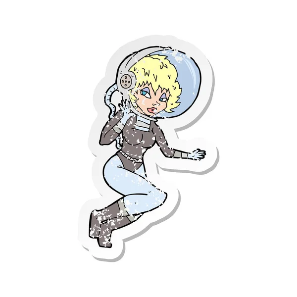 Retro distressed sticker of a cartoon space woman — Stock Vector