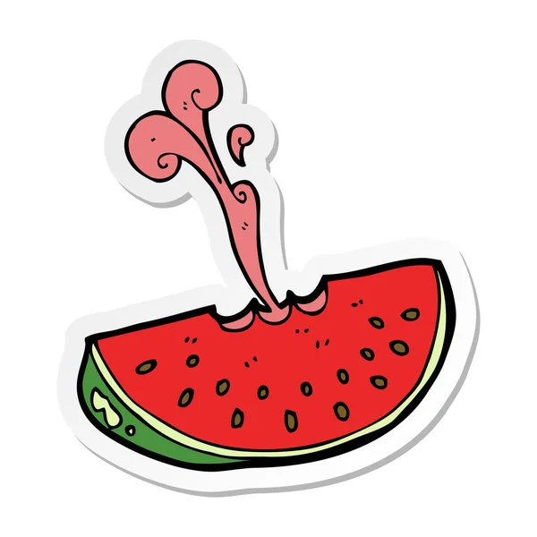 Klistermärke av en tecknad sprutande vattenmelon — Stock vektor