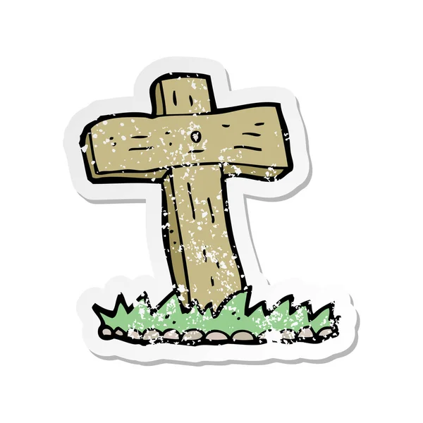 レトロな不良漫画の木製十字架墓のステッカー — ストックベクタ