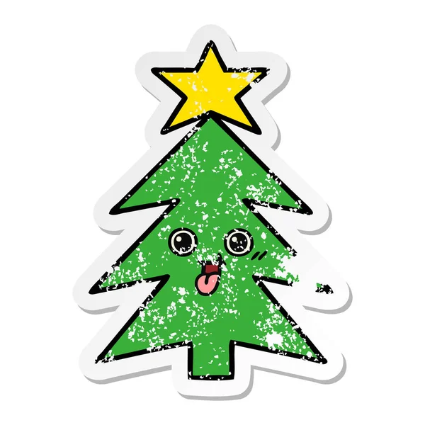 Pegatina Angustiada Lindo Árbol Navidad Dibujos Animados — Vector de stock