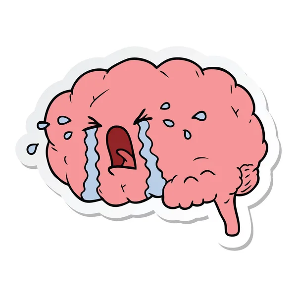 Sticker of a cartoon brain crying — Stock Vector