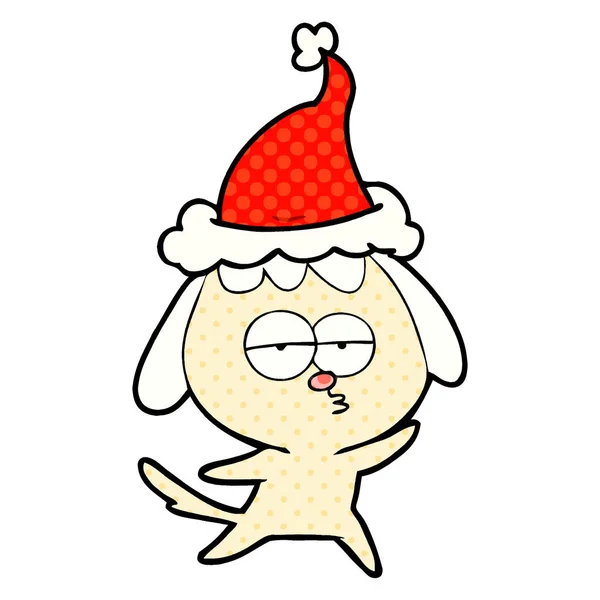 Χέρι Που Βαριέται Φορώντας Καπέλο Santa Σκύλο Εικονογράφηση Κόμικ Στυλ — Διανυσματικό Αρχείο