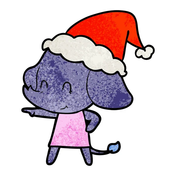 Schattig Hand Getekend Getextureerde Cartoon Van Een Olifant Dragen Kerstmuts — Stockvector