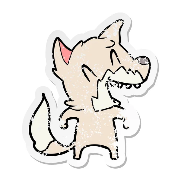 Distressed sticker of a laughing fox cartoon — Stock Vector
