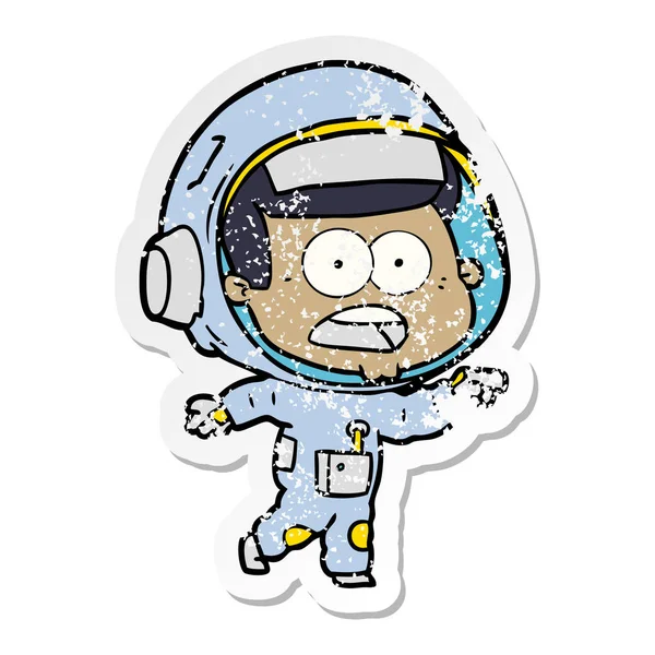 Distressed sticker of a cartoon surprised astronaut — Stock Vector