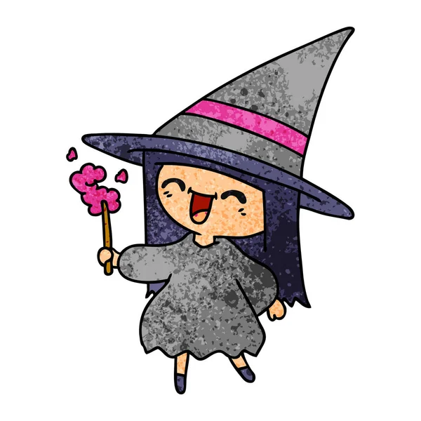 Teksturowane kreskówka kawaii ładny witch — Wektor stockowy