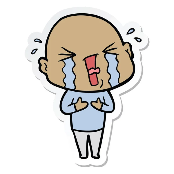 Sticker of a cartoon crying bald man — Stock Vector