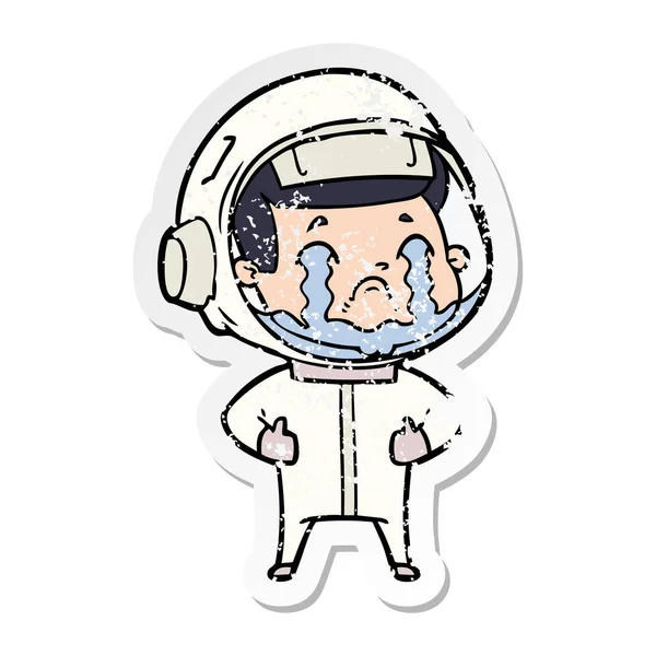 Nödställda Klistermärke Tecknad Gråtande Astronaut — Stock vektor
