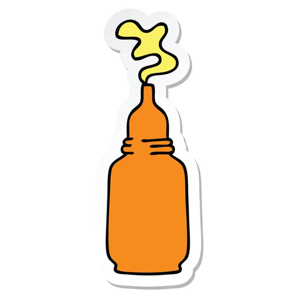 Sticker Quirky Hand Drawn Cartoon Mustard Bottle — Stock Vector