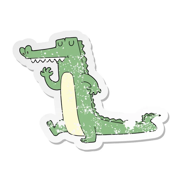 Autocollant affligé d'un crocodile de dessin animé — Image vectorielle