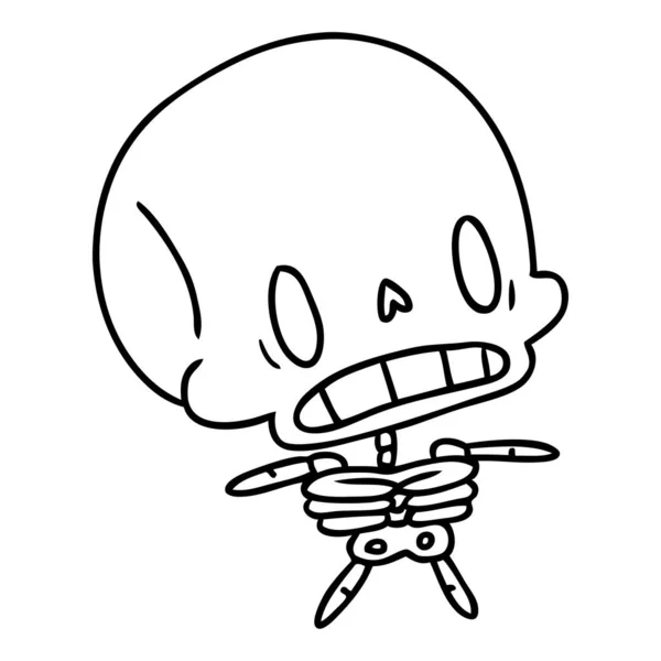 Line drawing kawaii cute dead skeleton — Stock Vector