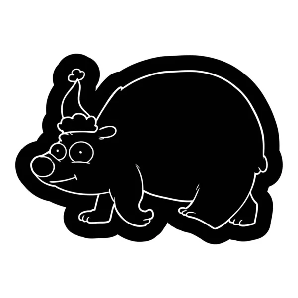 サンタの帽子をかぶって歩くシロクマの漫画アイコン — ストックベクタ