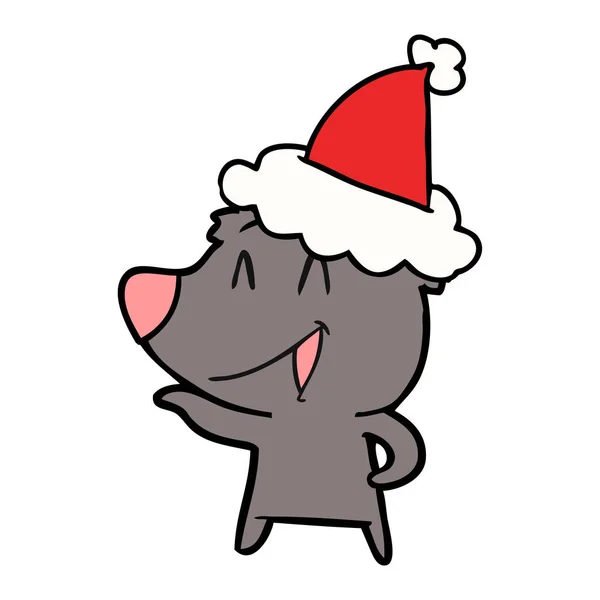 Línea de oso risueño dibujo de un sombrero de Santa Claus — Archivo Imágenes Vectoriales