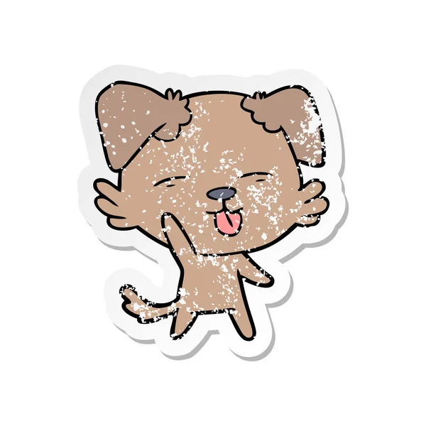 Calcomanía angustiada de un perro de dibujos animados que sobresale de la lengua — Vector de stock