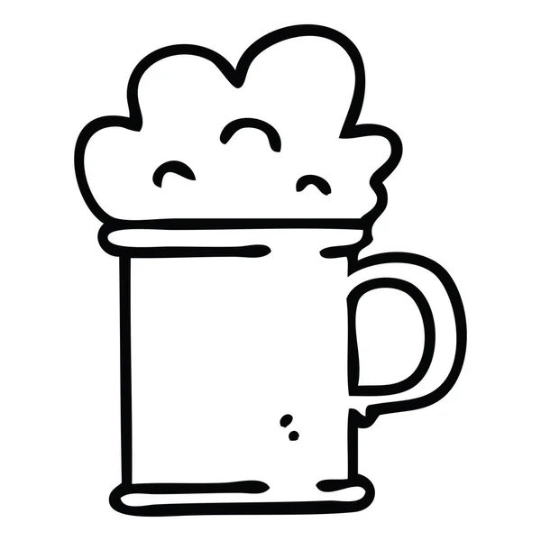 Linha peculiar desenho cartoon tankard de cerveja — Vetor de Stock