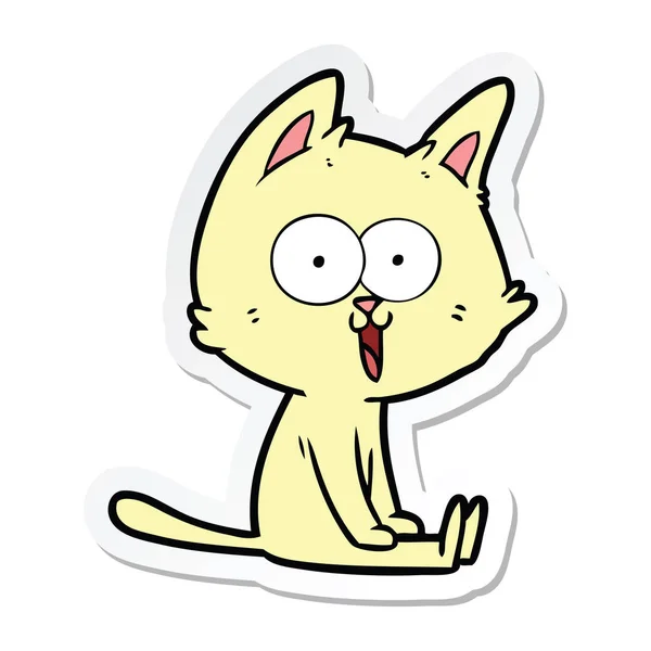 Sticker of a funny cartoon cat sitting — Stock Vector