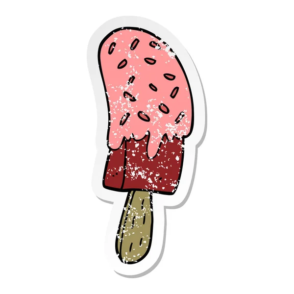 Pegatina angustiada de un helado de dibujos animados lolly — Vector de stock
