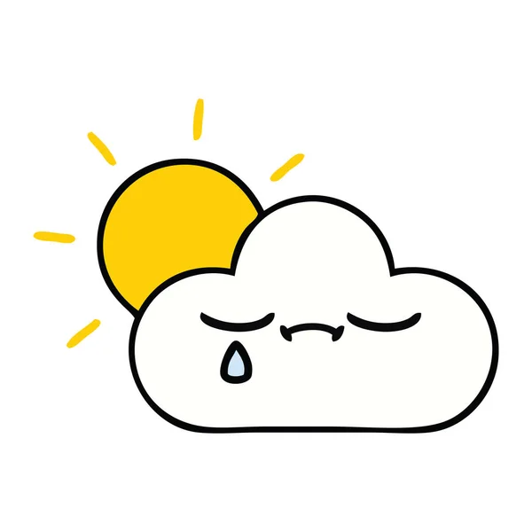 Sevimli çizgi güneş ve bulut — Stok Vektör