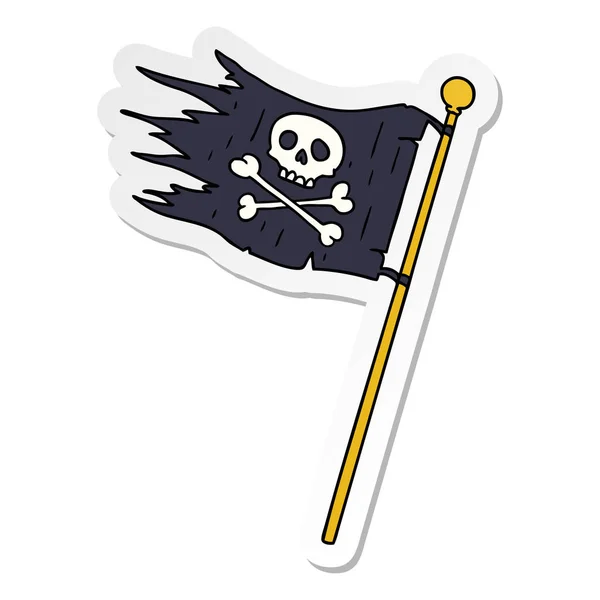 Sticker cartoon doodle of a pirates flag — Stock Vector