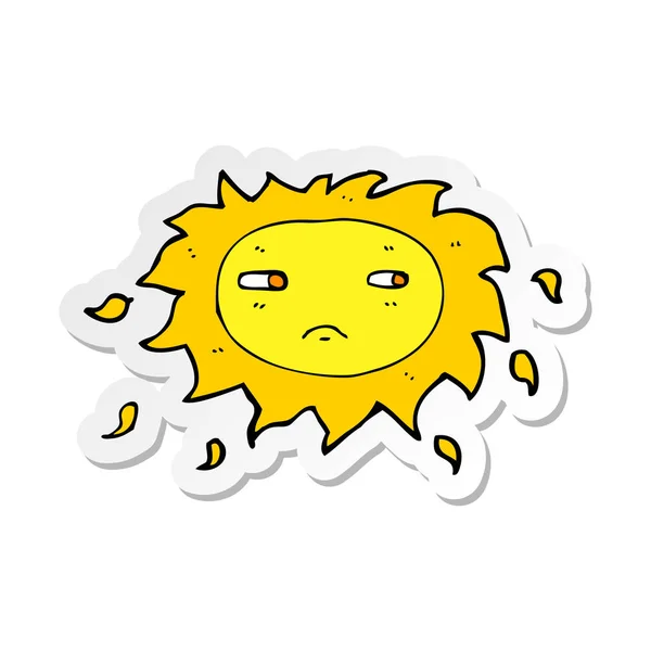 Sticker of a cartoon sad sun — Stock Vector