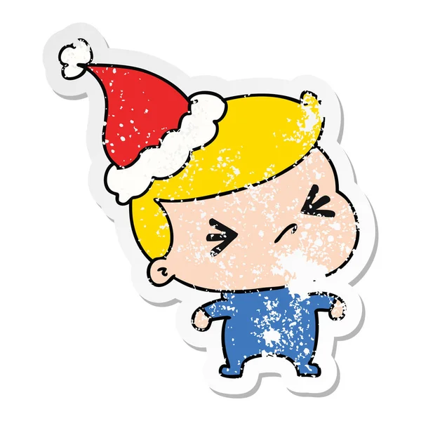 Hand Getekend Kerst Noodlijdende Sticker Cartoon Van Kawaii Jongen — Stockvector