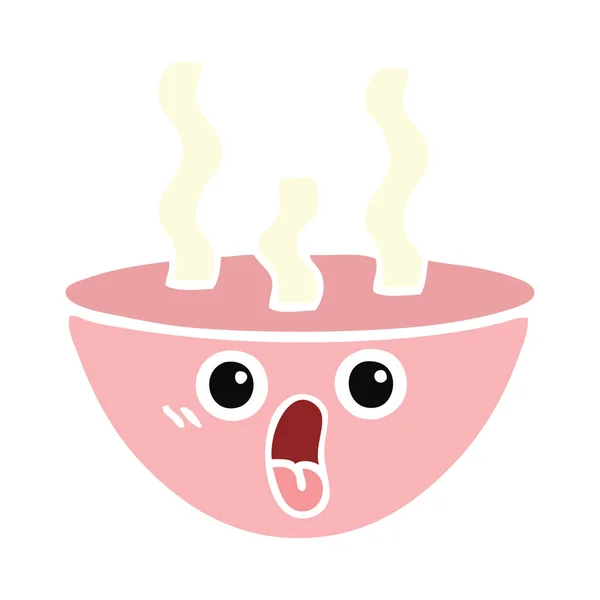 熱いスープのボウルのフラット カラー レトロ漫画 — ストックベクタ