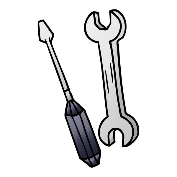 Gradient cartoon doodle of a spanner and a screwdriver — Stock Vector