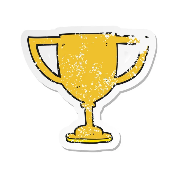 Retro Noodlijdende Sticker Van Een Cartoon Sport Trophy — Stockvector