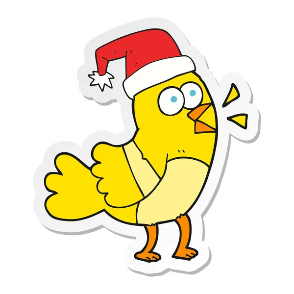 Etiqueta de um pássaro dos desenhos animados usando chapéu de Natal — Vetor de Stock