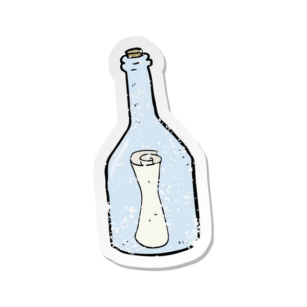 Adesivo retro angustiado de uma carta de desenho animado em uma garrafa — Vetor de Stock