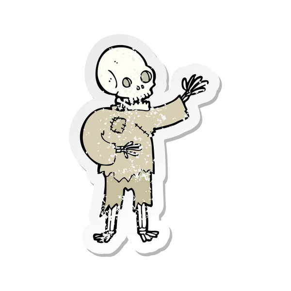 Adesivo Angustiado Retro Esqueleto Desenho Animado Acenando —  Vetores de Stock